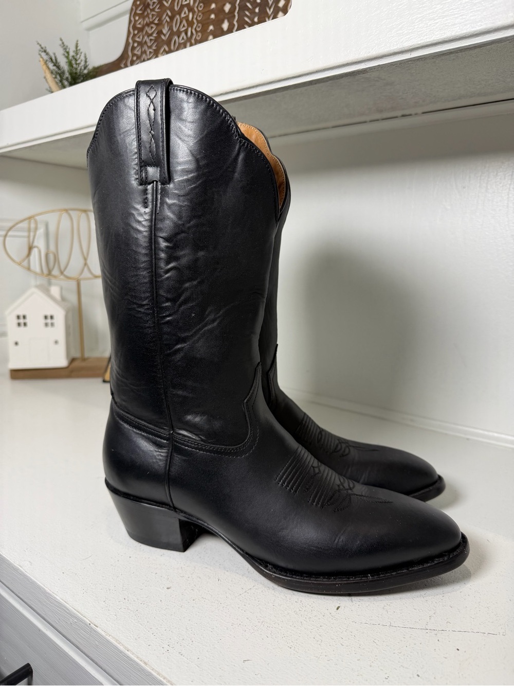 Sedona West Women’s 9.5B Black Leather Cowboy Boots Classic Western Vintage - Picture 5 of 10